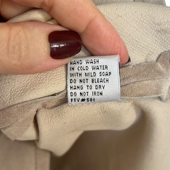 Vintage WinterSilks Light Beige Leather Button Down Shacket Size Large - Picture 5 of 6